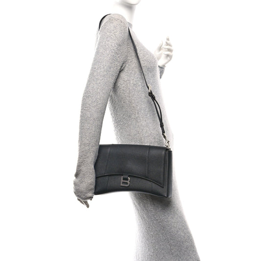 Semi Matte Soft Textured Calfskin Downtown Shoulder Bag Black