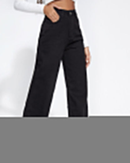 High-Waisted Wide-Leg Jeans Raw-Edge Loose Trousers