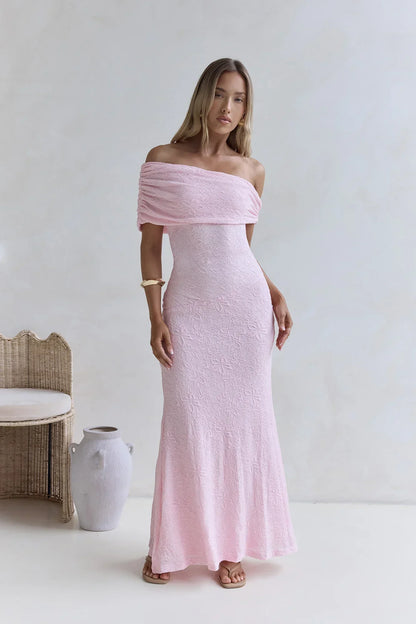 Sea And Selfies Off Shoulder Maxi Dress Pink