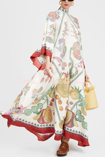 Shine The Light Unique Printed High Neck Bell Sleeve Loose Maxi Dress