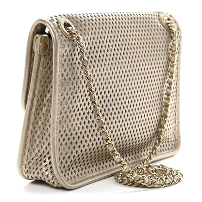 Metallic Perforated Calfskin Small Up In The Air Flap Light Gold