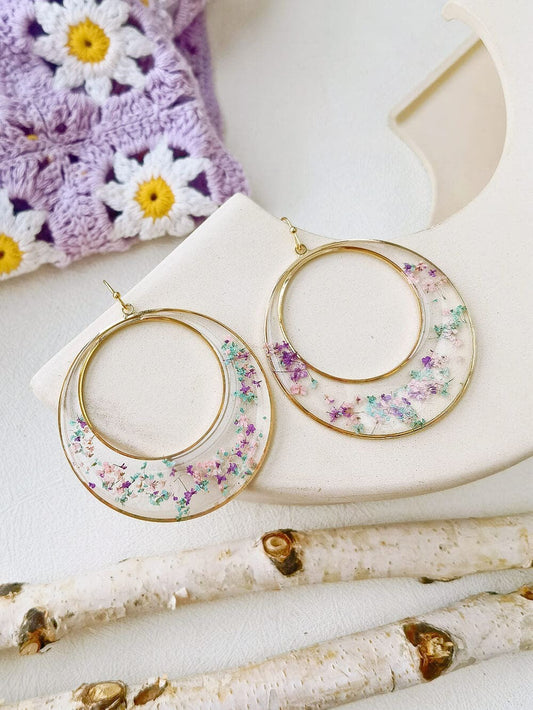 Pendientes de aro grandes con flores secas de encaje Queen Anne 