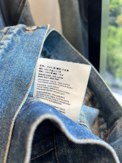 PRADA 25ST LEATHER JACKET WITH DENIM PATCHWORK 321
