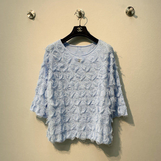 CC SS26 Feather-Trimmed Chiffon Top Light Blue Chiffon 350966