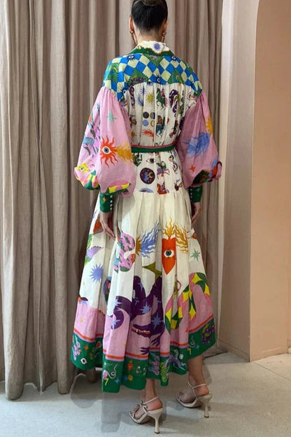 Vestido largo plisado con estampado de estilo cortesano francés retro