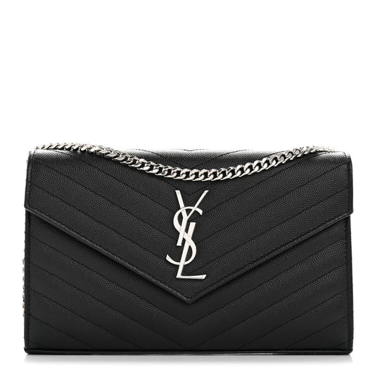 Grain De Poudre Matelasse Chevron Monogram Chain Wallet Black