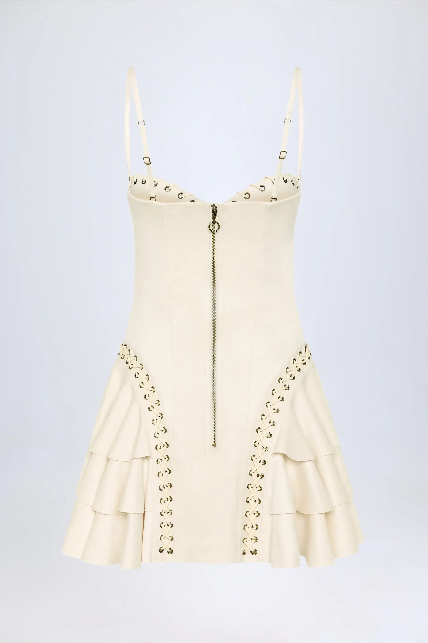 Lace-Up Tiered Corset Mini Dress in Ivory