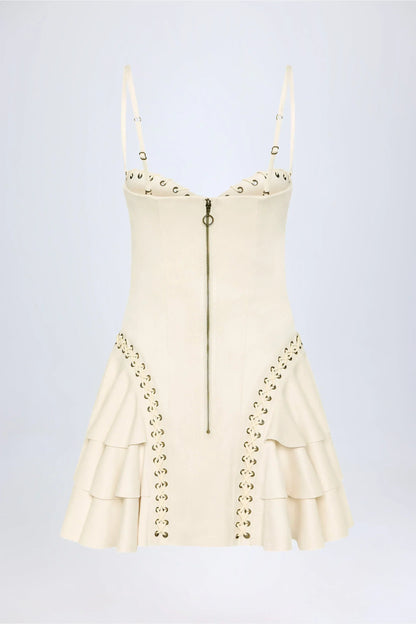 Lace-Up Tiered Corset Mini Dress in Ivory