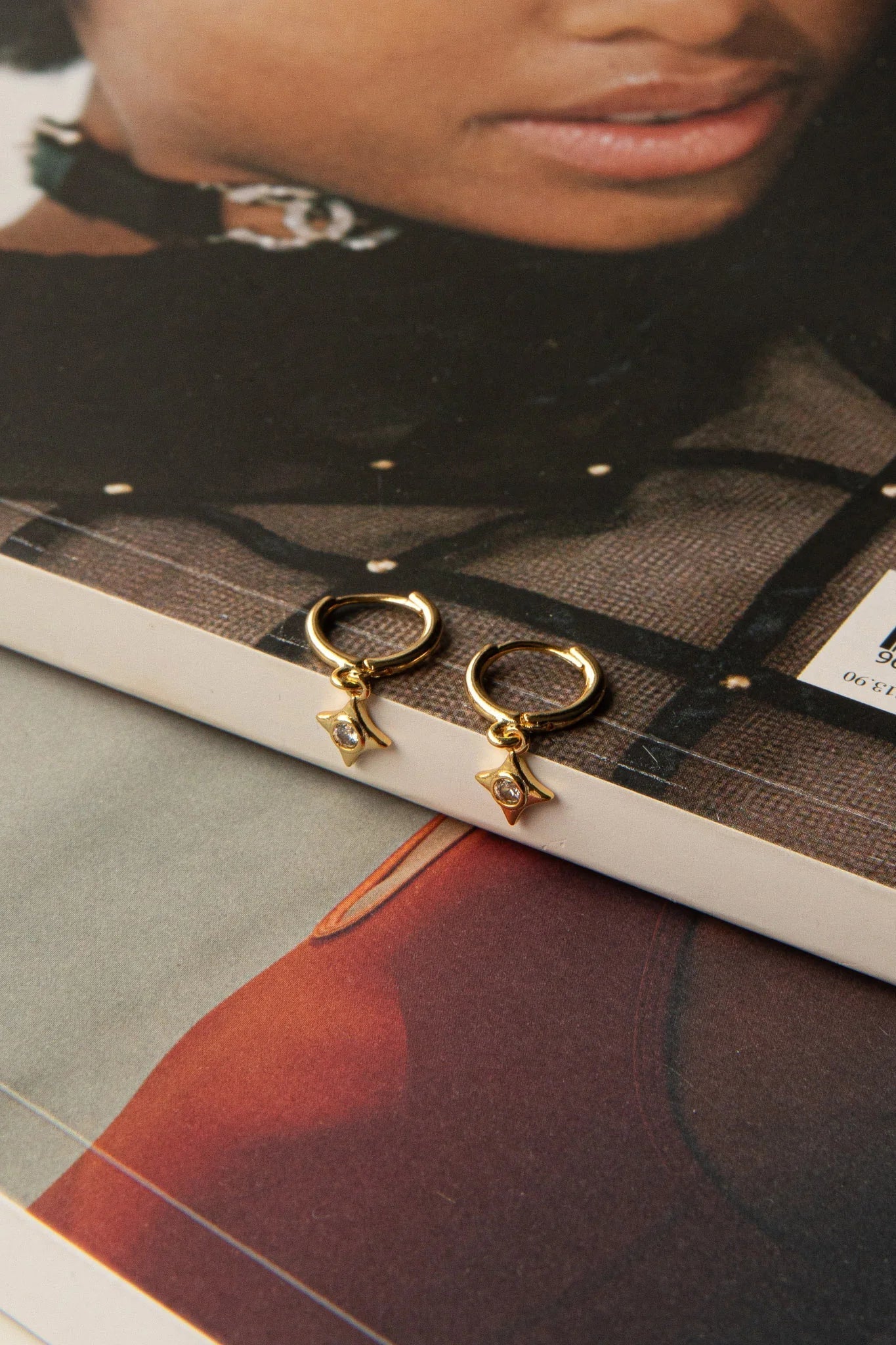 Lucida Drop Diamante Hoop Earrings Gold