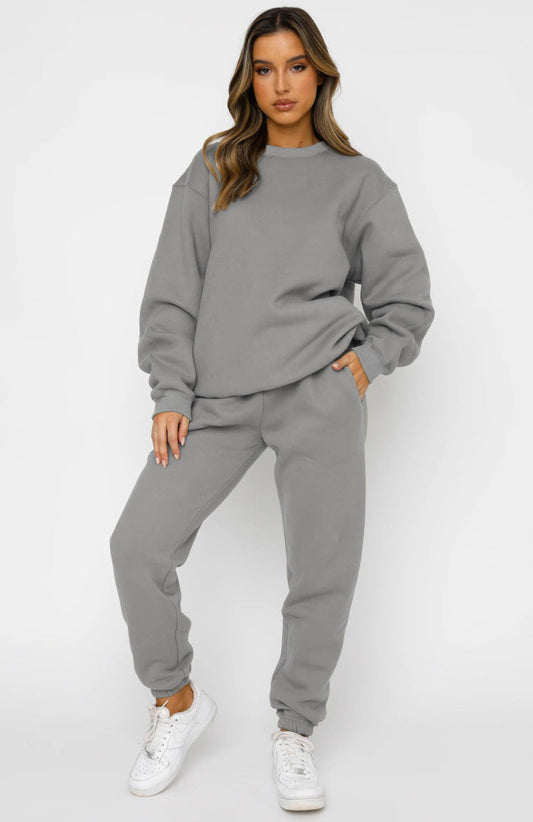 Suéter de manga larga informal para mujer, jersey de cuello redondo de color liso para otoño e invierno