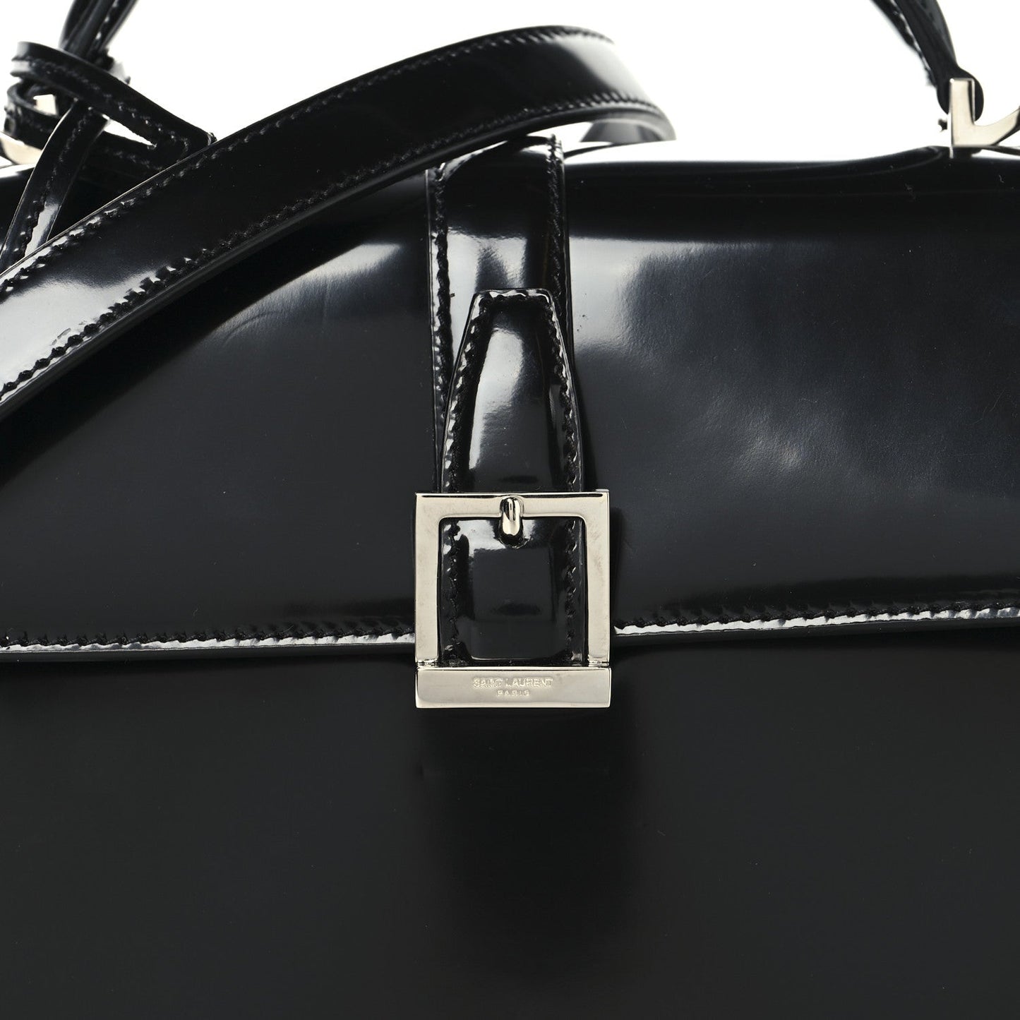 Shiny Calfskin Le Fermoir Top Handle Bag Small Black