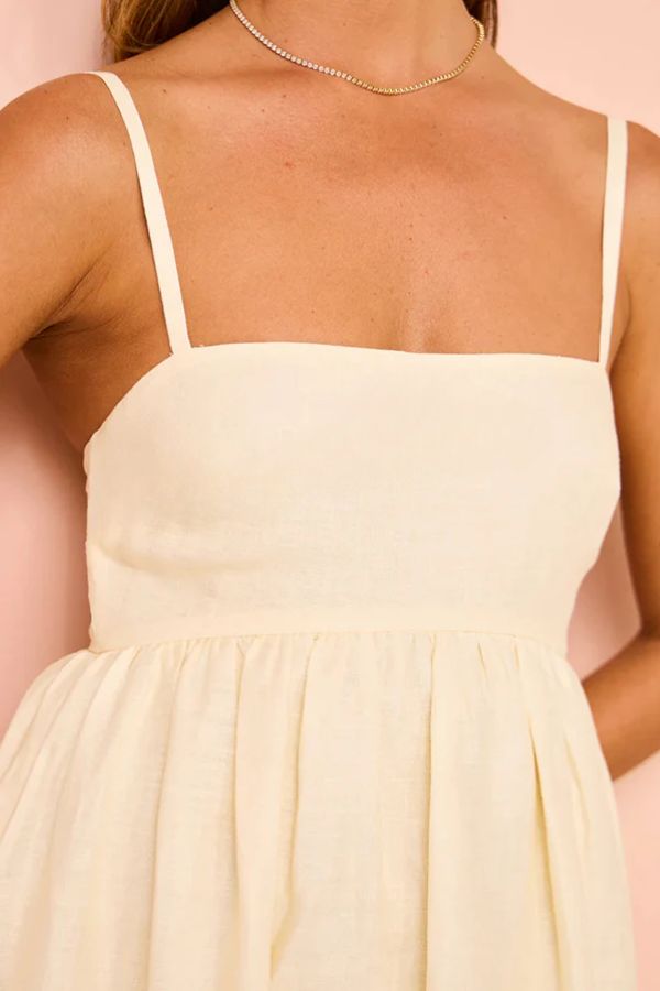 Vestido largo holgado con tirantes y bolsillos, estampado único en mezcla de lino Paradise Flowers