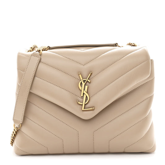 Calfskin Y Quilted Monogram Small Loulou Chain Satchel Dark Beige