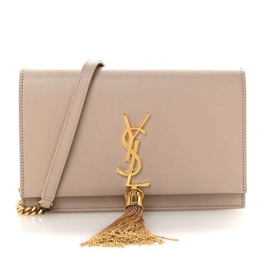 Smooth Calfskin Classic Monogram Kate Tassel Chain Wallet Dark Beige