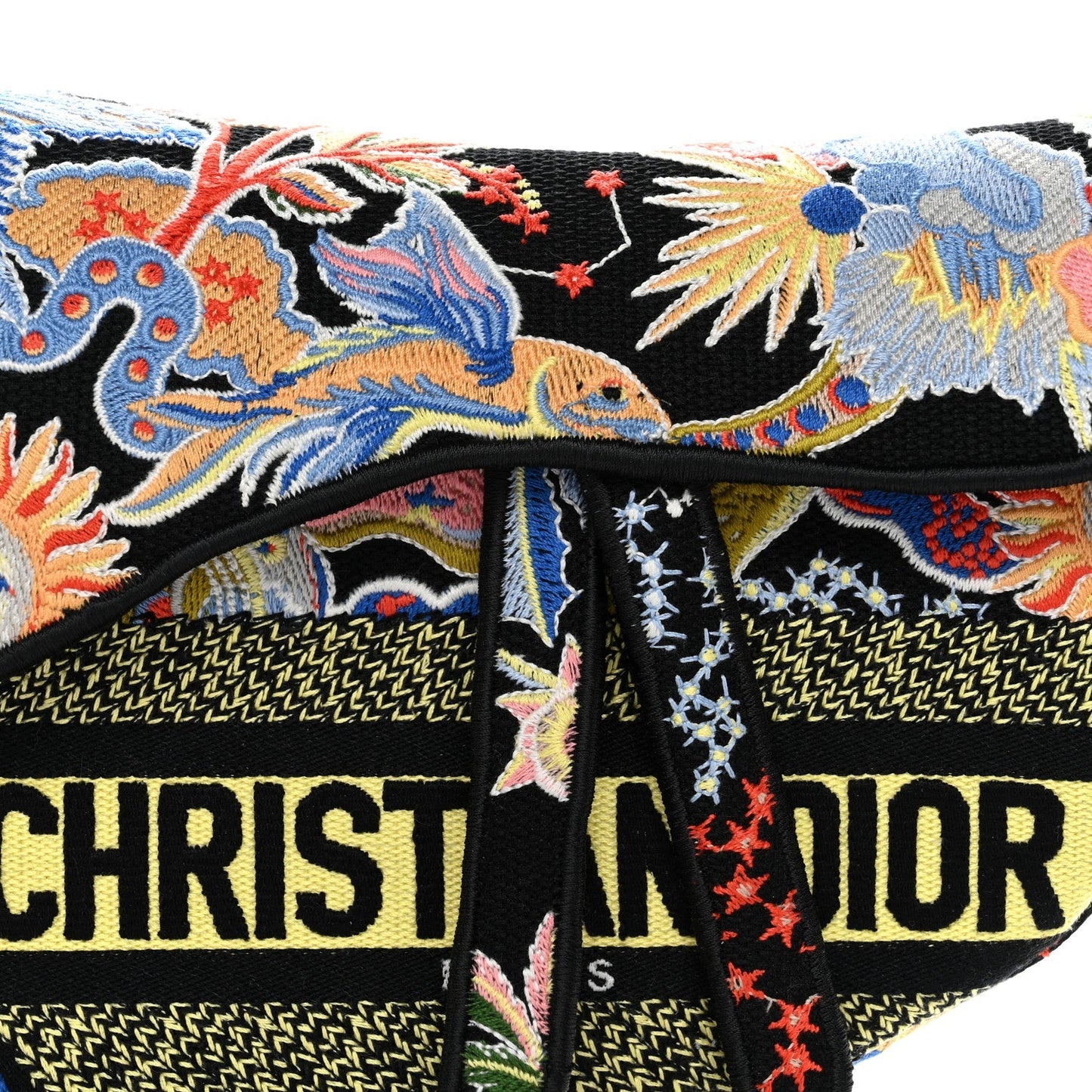 Canvas Embroidered Zodiac Fantastico Saddle Bag Black Multicolor