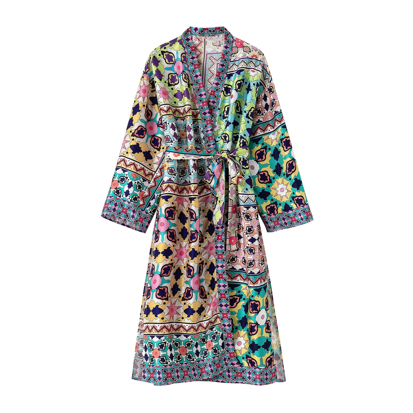 Vestido kimono estampado con cinturón para mujer, ropa informal de verano