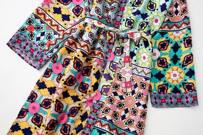 Vestido kimono estampado con cinturón para mujer, ropa informal de verano