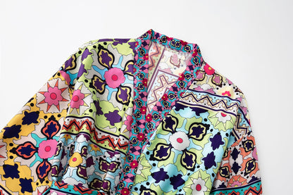 Vestido kimono estampado con cinturón para mujer, ropa informal de verano