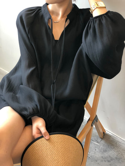 Camisa de manga larga de verano para mujer, pantalones cortos de pierna ancha