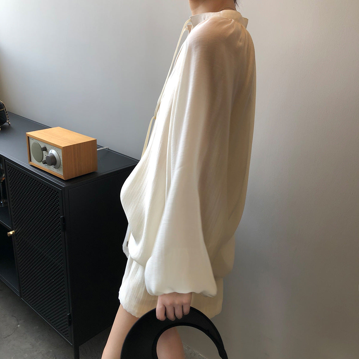 Camisa de manga larga de verano para mujer, pantalones cortos de pierna ancha