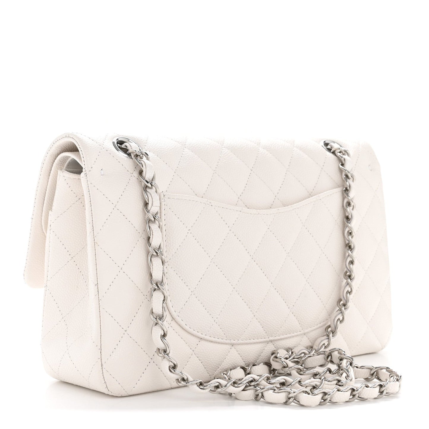 Caviar Quilted Medium Double Flap White