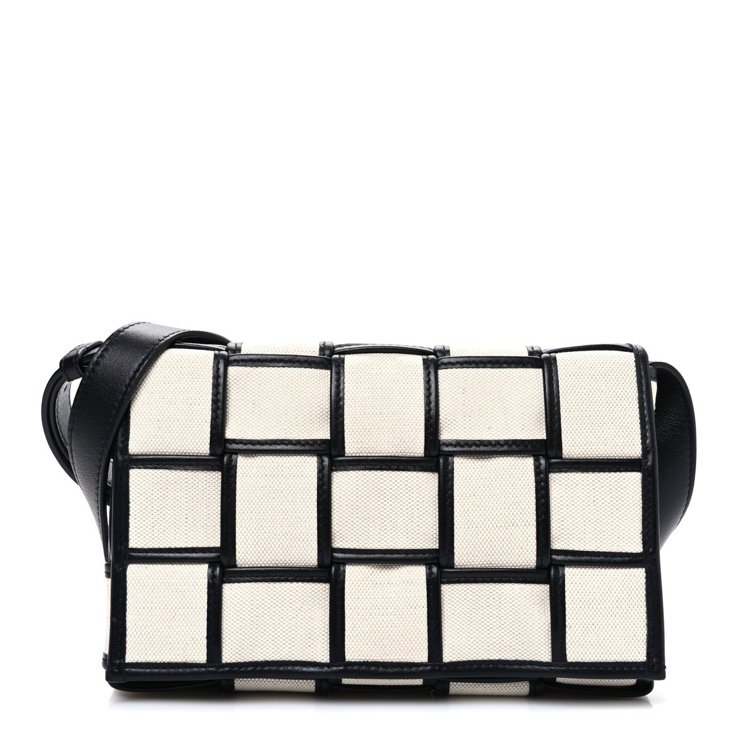 Canvas Intrecciato Padded Cassette Crossbody Bag Natural Black