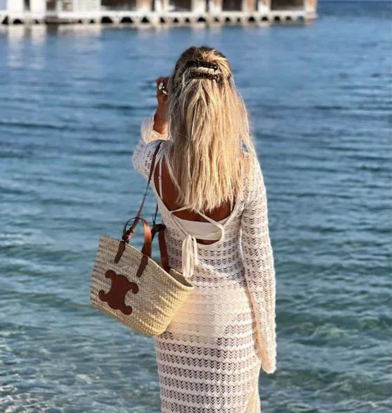 Celine Triomphe Raffia Tote In Brown - 19 X 20 X 10cm