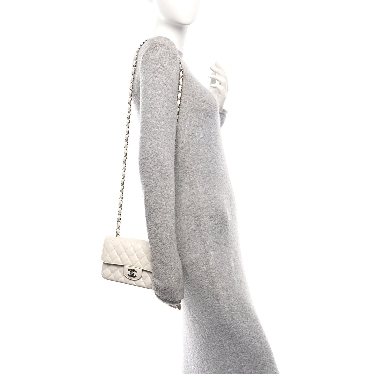 Iridescent Calfskin Quilted Mini Rectangular Flap White