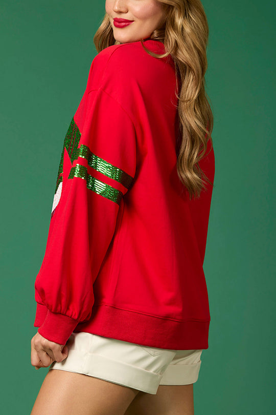 Sudadera informal de cuello redondo con lentejuelas navideñas