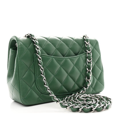 Lambskin Quilted Mini Rectangular Flap Dark Green