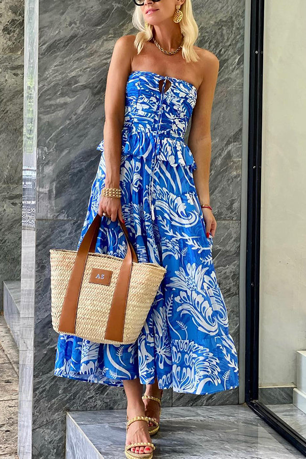 Vestido largo escalonado con aberturas y hombros descubiertos para fiesta de verano