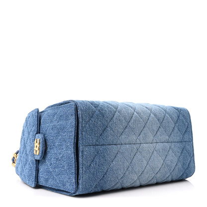 Washed Denim Quilted Small Chanel 25 Handbag Blue
