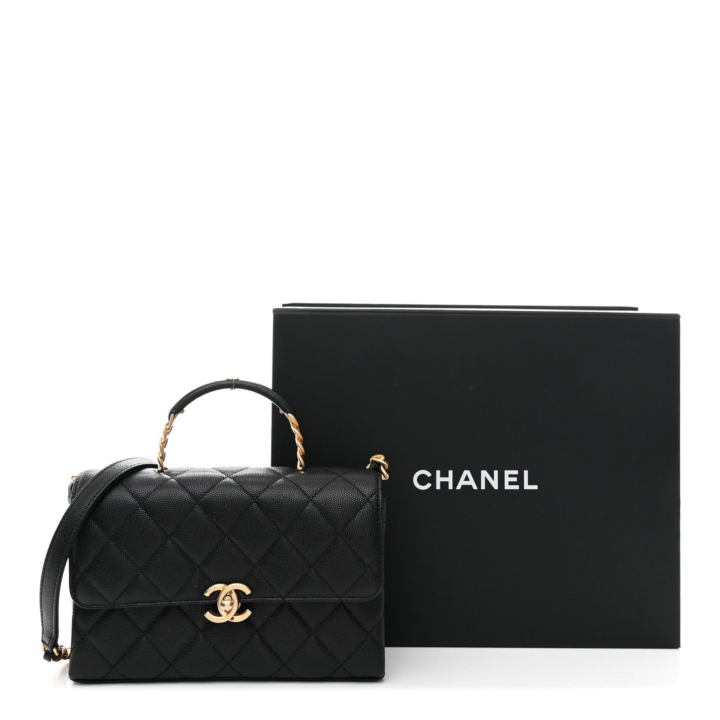 Caviar Quilted Medium Carry Me Top Handle Flap Black
