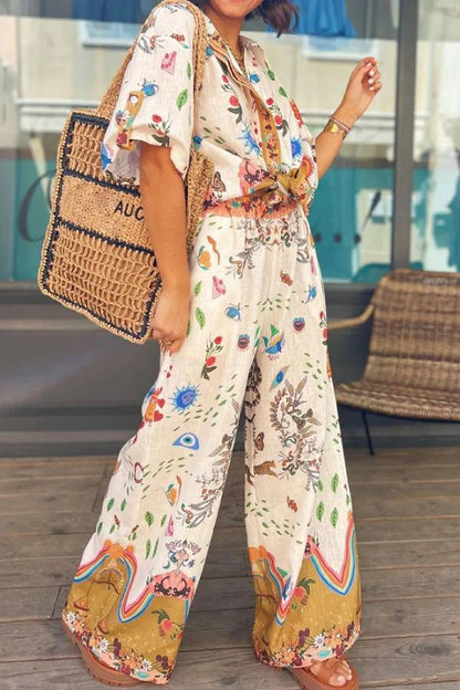 Conjunto de dos piezas de camisa y pantalón de manga corta con estampado de moda