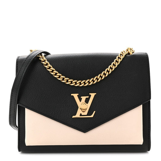 Soft Calfskin Mylockme Chain Bag BB Black Creme