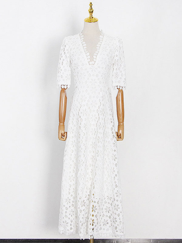 V-Neck Maxi Dress Half Sleeves Casual Floor Length Dress
