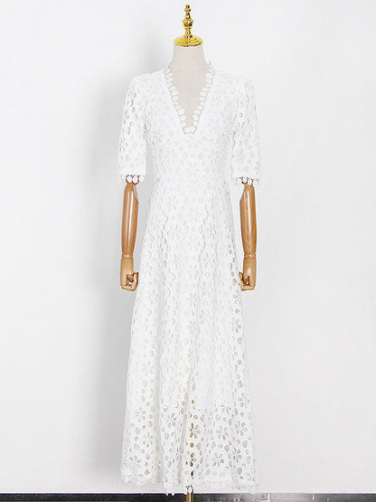 V-Neck Maxi Dress Half Sleeves Casual Floor Length Dress