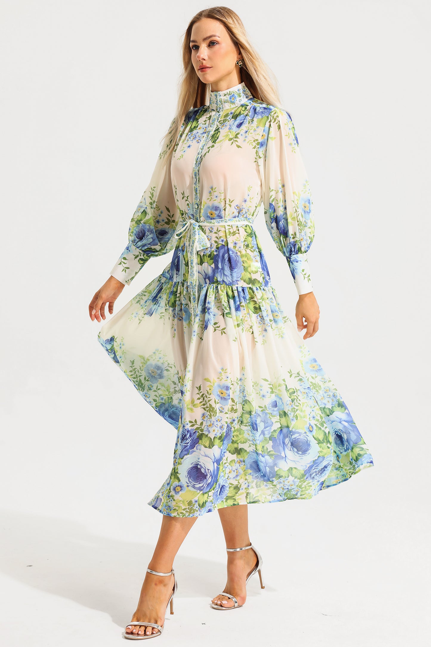 Floral High Neck Long Sleeve Maxi Dress