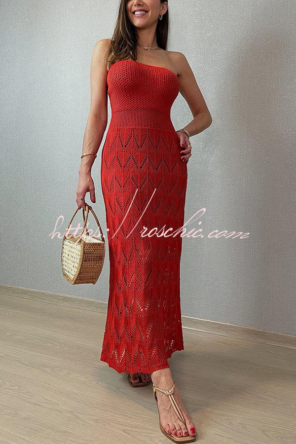 Romantic Story Knit Texture Off Shoulder Stretch Maxi Dress