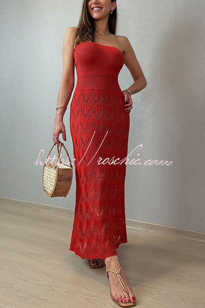 Romantic Story Knit Texture Off Shoulder Stretch Maxi Dress