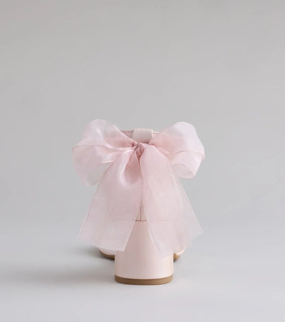So Pretty Chiffon Bow Satin Block Heels
