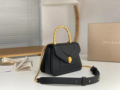 Bvlgari Serpenti Reverse Top Handle Black Bag - 22.5 X 15 X 7cm