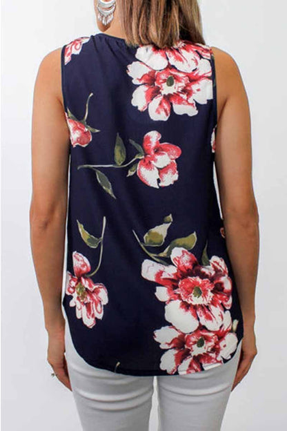 Camiseta sin mangas floral con diseño de cremallera de moda de verano