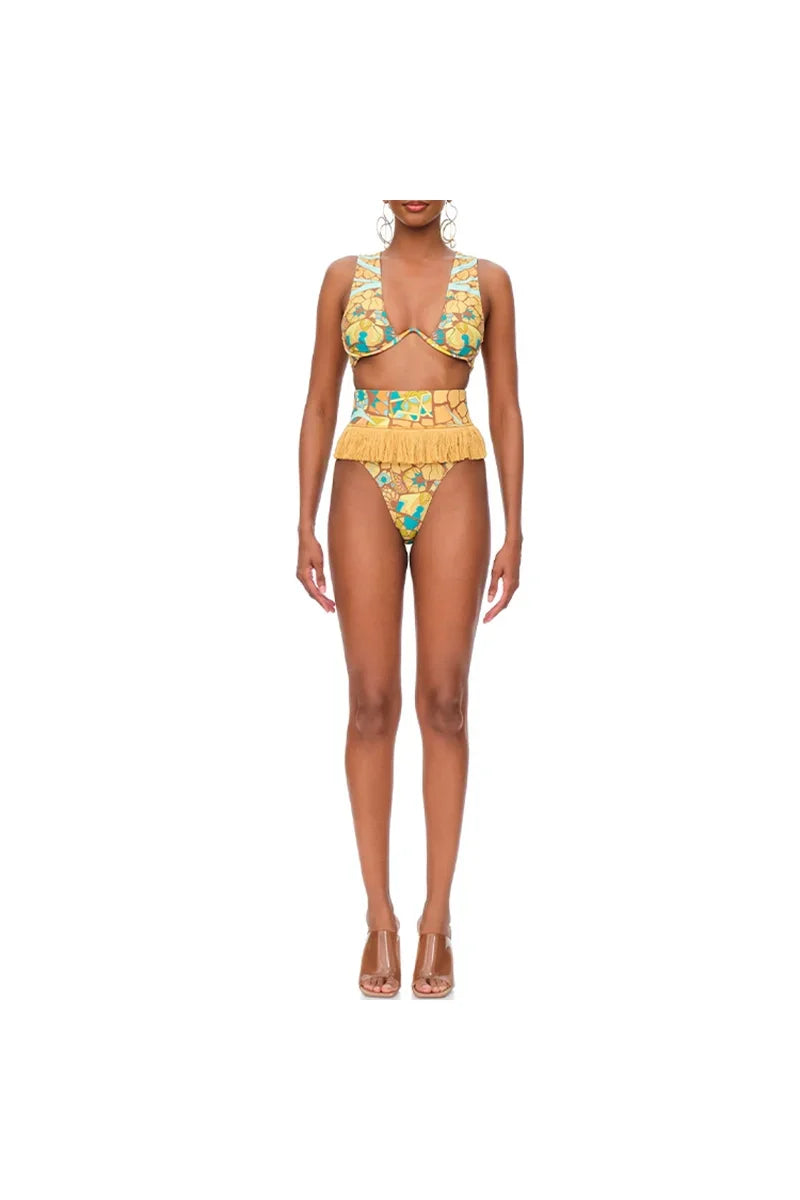 Boho Tassel Tribal Print Bikini Set