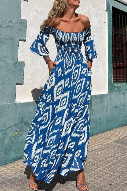 Vestido largo con bolsillos y hombros descubiertos con estampado étnico Close To The Vacation