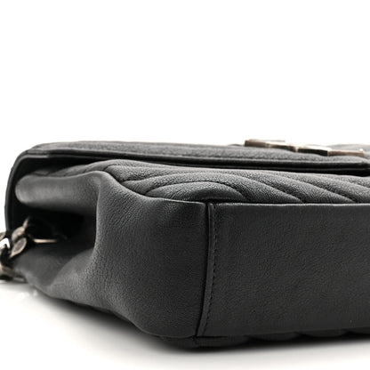 Sheepskin Matelasse Chevron Monogram Medium College Bag Black
