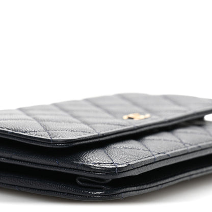 Caviar Quilted Wallet on Chain WOC Navy Blue