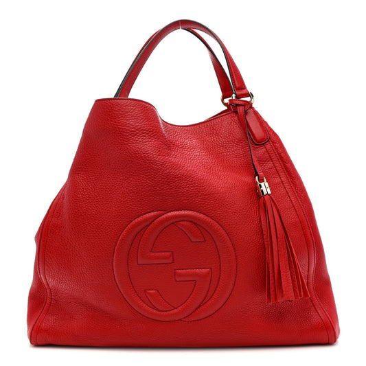 Pebbled Calfskin Large Soho Shoulder Bag Red