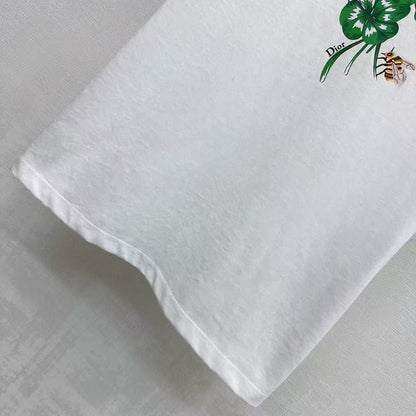 CD Fitted T-Shirt White Cotton Jersey with Green Dior Clover Motif