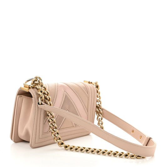 Caviar Suede Calfskin Chevron Quilted Small Boy Flap Light Pink